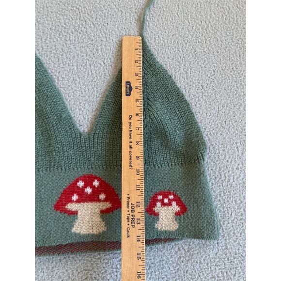 Mushroom Crop Tank Top Halter Large Knit V-Neck Cottagecore Red Green Bralette - Picture 10 of 12